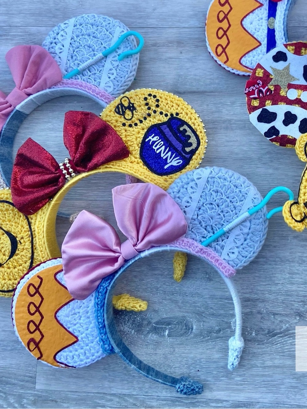 Crochet Kids Pink Bow Crochet Mouse Ear Headband - made by me